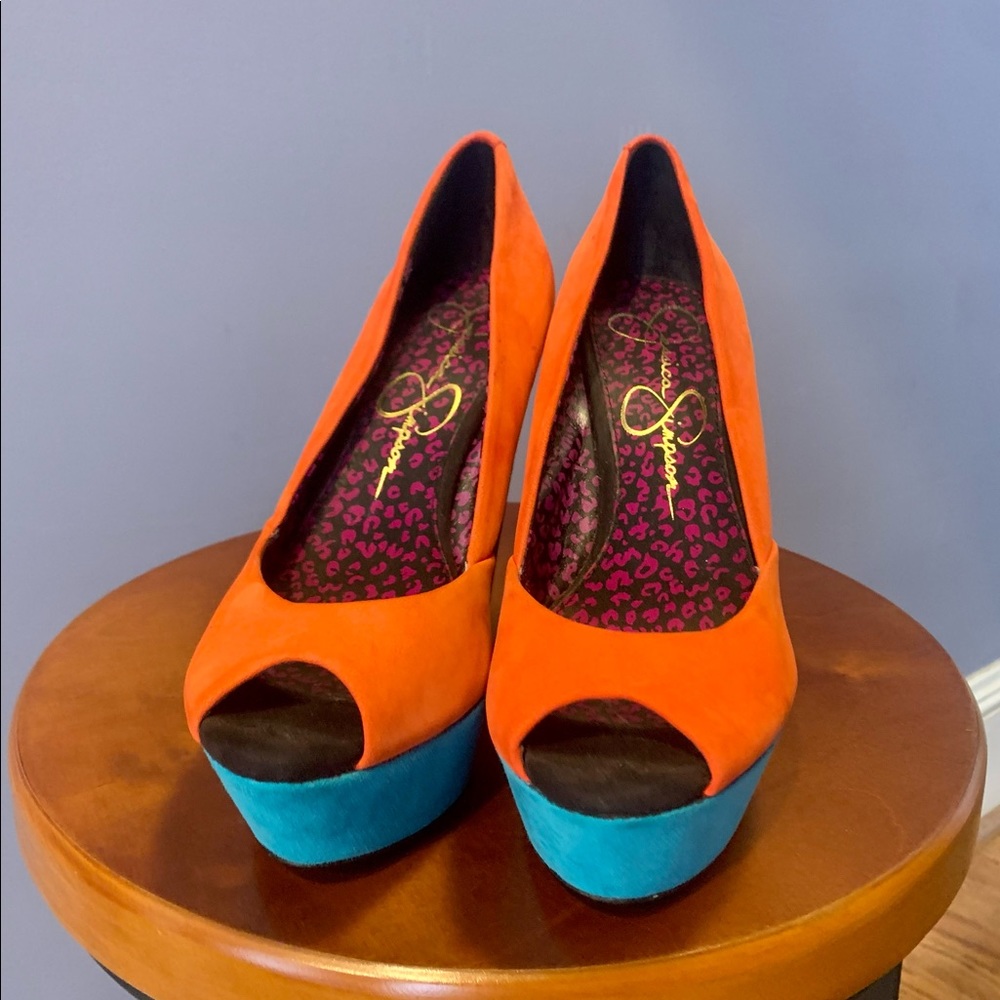 Jessica Simpson wedge Orange/Teal 6.5